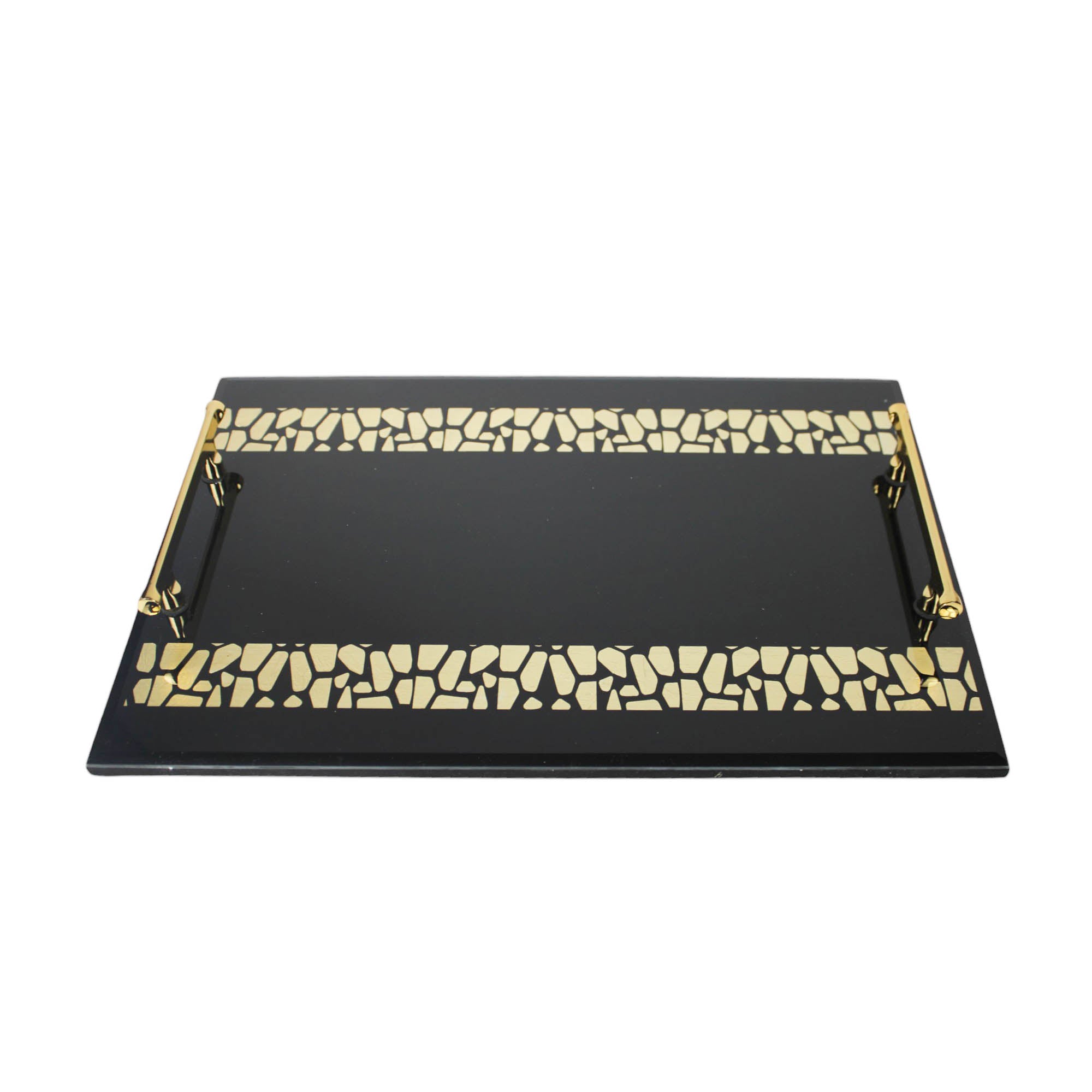 Premium Designer Black Glass Tray Set of Two